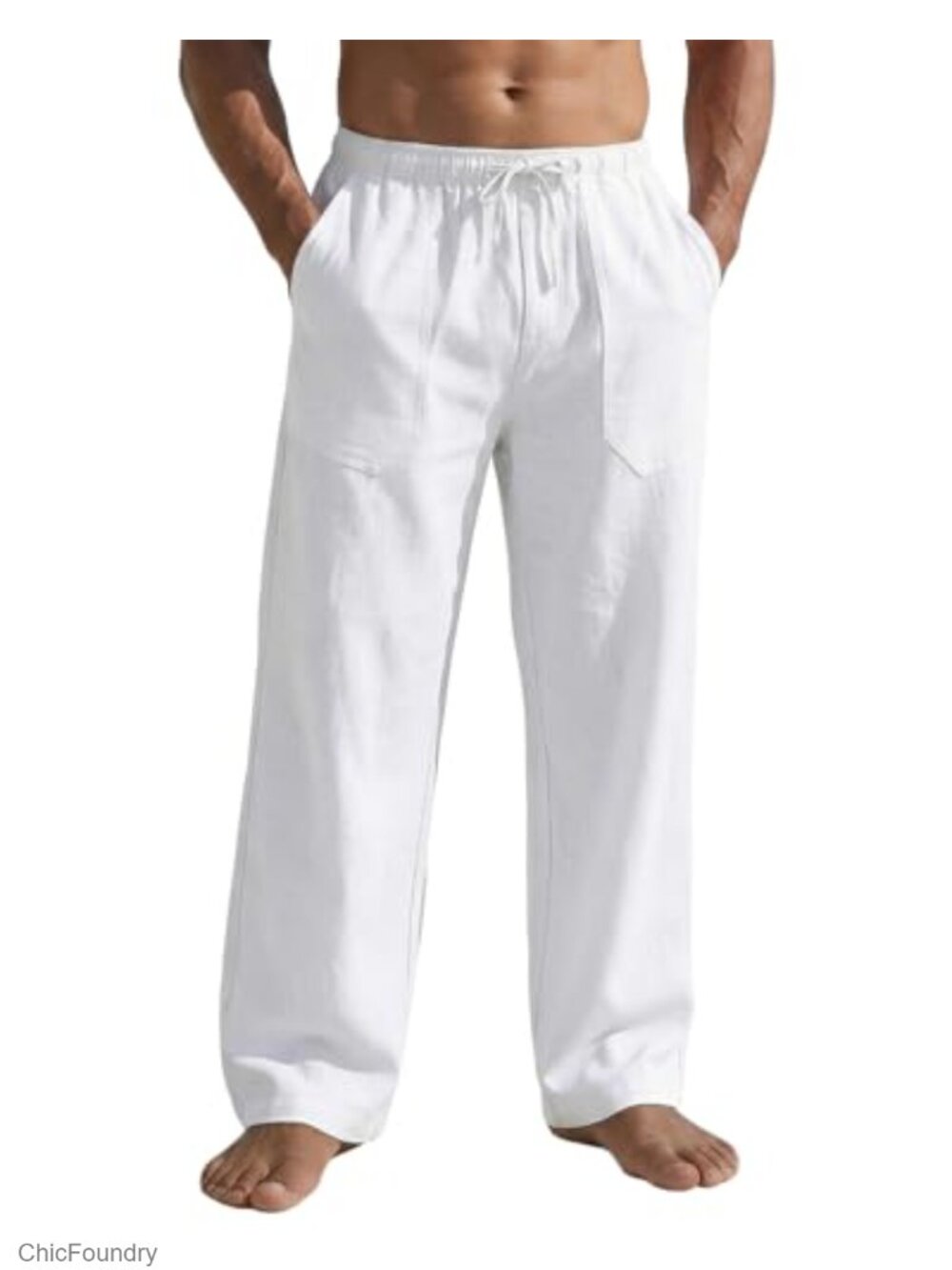 Men's Linen Blend Casual Drawstring Straight Leg Pants